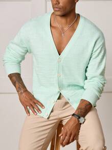 Manfinity CityGents Men's Solid Color Long Sleeve Single-Breasted Casual Cardigan