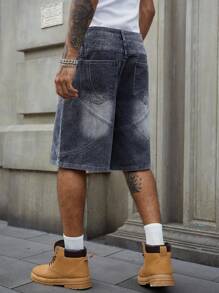 ROMWE MEN Street Life Shorts vaqueros sueltos para hombre con doble cintura
