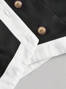 SHEIN MOD Áo khoác không tay màu tương phản dành cho nữ - Đen và trắng - Xem 4