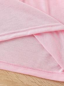 SHEIN 1 件女童万圣节南瓜和鬼魂印花蝴蝶结装饰圆领短袖 T 恤，休闲可爱，适合女孩、派对和返校穿着 - 粉色 - 查看 6