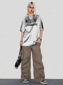 Coolane 女式夏季大码图案运动衫T恤，金属银色，适合音乐节和运动装