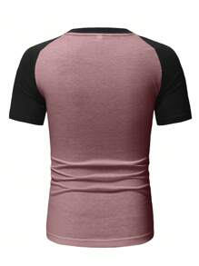 EURMUSE Camiseta de manga raglán con bloques de color 100% algodón para hombres - Rosa - Ver 2
