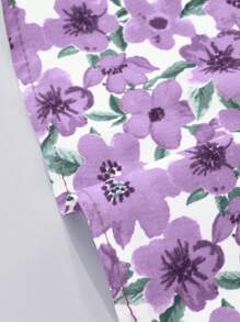 SHEIN LUNE 大码优雅花卉印花拼布连衣裙 - 紫色 - 查看 4