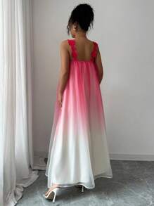 Elenzga Vestido de tirantes de encaje de estilo de vacaciones con degradado de colores para mujer - Multicolor - Ver 2