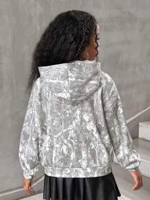 SHEIN Tween Girls Back To School Bestseller Leaf Print Hoodie Sweatshirt, New Loose Comfortable Casual Fashion Versatile Streetwear