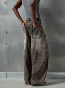 NEON BLANC 男士宽松口袋阔腿休闲百搭牛仔裤 - 棕色 - 查看 4