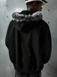 NEON BLANC X LYSMO 联名款男士时尚铆钉拉链长袖连帽卫衣，适合秋冬季节，情侣款 - 黑色 - 查看 3