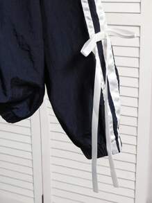 Tween Girls Casual Fashion Striped Floral Bow Decor Versatile Jacket & Elastic Waist Loose Shorts Set, Comfortable For Daily, Commute, Outdoor, Sports, School, Street Style, Party And Photography, Suitable For Autumn, Spring, Summer