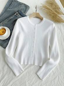 Comfortcana 大码休闲圆领长袖纽扣针织毛衣，秋冬