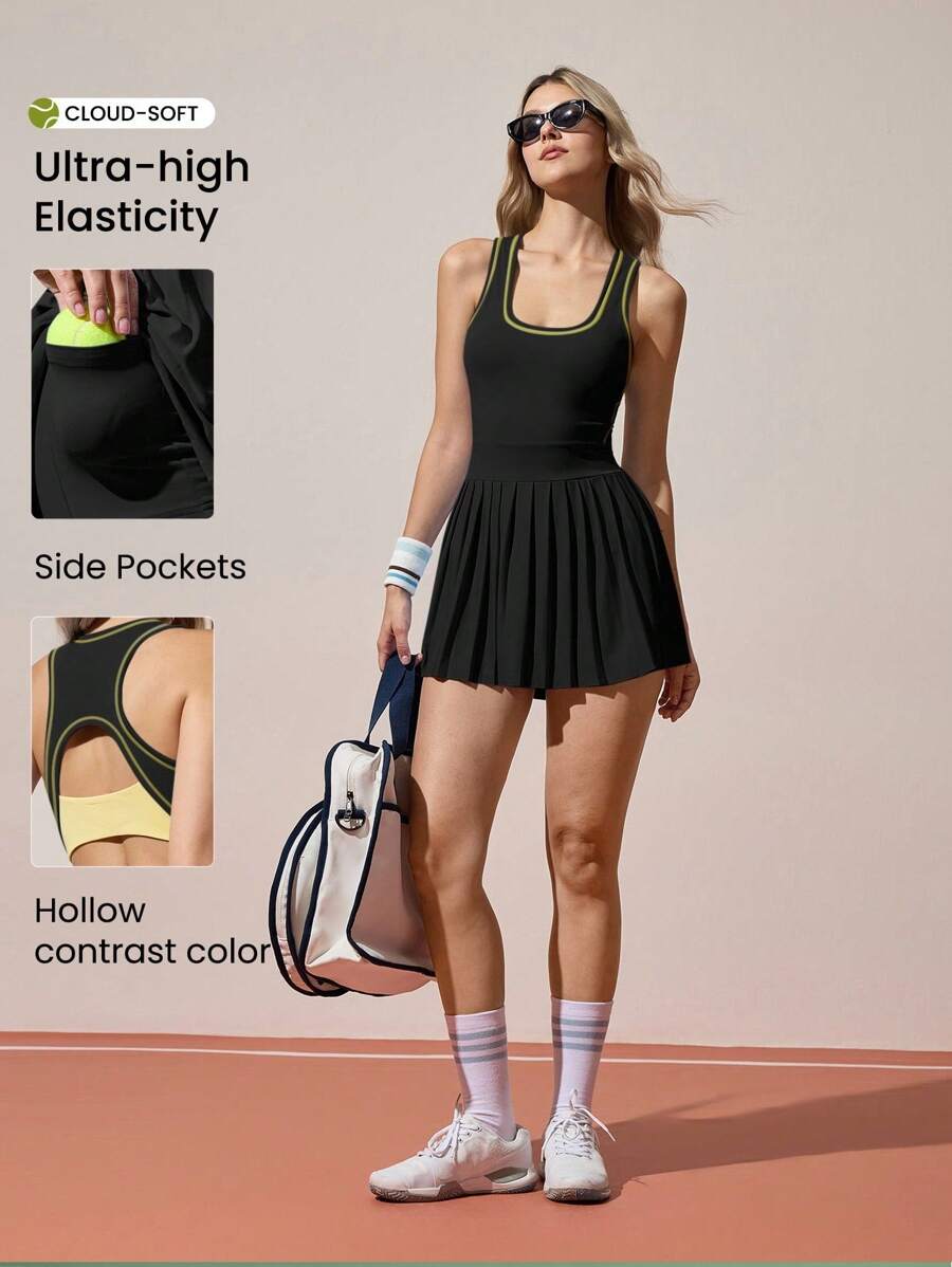 CourtClass 露背修身运动连衣裙 - 黑色 - 查看 1