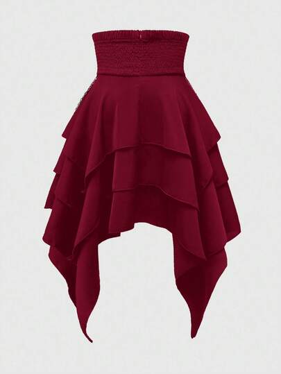 Goth Jupe gothique vintage à taille haute avec chaîne métallique amovible, taille super haute, ourlet asymétrique multicouche pour femmes, Halloween