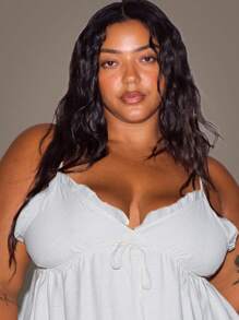 MUSERA 大码女式亚麻质感荷叶边系带宽松长裙，适合度假、泳装、性感、浪漫、优雅的香草色系飘逸长裙，百搭简约，夏季新娘单身派对、告别单身派对、婚礼、复活节 - 白色 - 查看 4