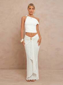 Lumalex All White Party Outfit Women Fall Modest Old Money Coquette Glitter Holiday Party Outfit Rave Festival Outing  Swim Vacation Bohemian BOHO Sea Beach Hot Outdoor Richly Layered Wedding Season Banquet Coming Of Age Ceremony Beach Seaside Women's Extra Long Tiered Wavy Hem Metal Decor Low Waist Skirt