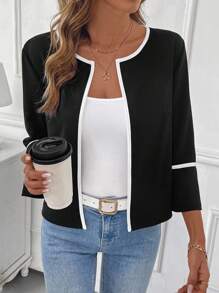 SHEIN Clasi Áo khoác nhẹ màu tối giản đa năng thời trang thường ngày cho nữ vào mùa thu/đông - màu đen - Xem 4