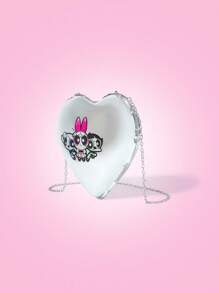 THE POWERPUFF GIRLS X SHEIN Heart Shape Blossom, Bubbles, Buttercup Pattern Silver Color Clutch Bag - Silver - View 2