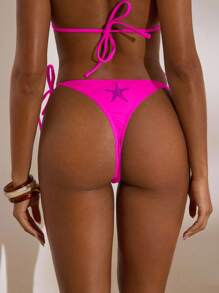 Opulessa 女士夏季海滩海星印花系带性感比基尼泳裤 - 粉色 - 查看 1