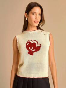 CAJUNI Women's Shell Pattern Knit Round Neck Vest, Casual & Retro In Fall/Winter - Cream - View 4