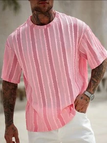 Manfinity RSRT 男士休闲度假风 INS 圆领短袖 T 恤，完美适用于夏威夷海滩度假、音乐节和日常穿着。 - 粉色 - 查看 3