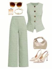 Ellevyn 优雅夏季办公室法式亚麻高端裤