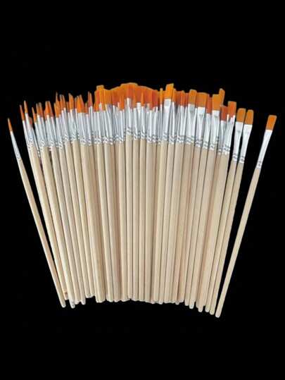 100pcs/50pc/30pc/10pc Wooden Pole Paintbrush Hook Pen Art Supplies Suitable For Outlining Lines In Art Painting