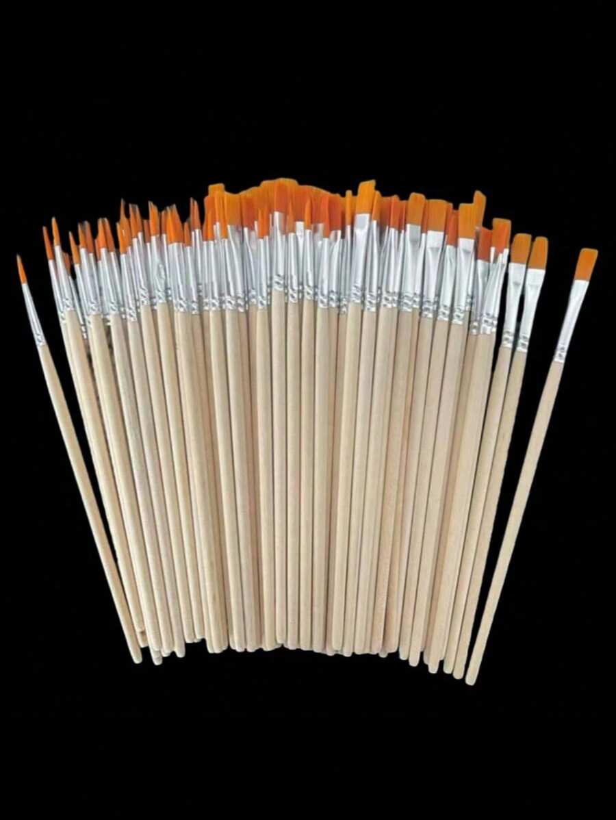 100pcs/50pc/30pc/10pc Wooden Pole Paintbrush Hook Pen Art Supplies Suitable For Outlining Lines In Art Painting - one-size - View 1