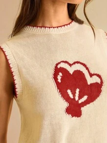 CAJUNI Women's Shell Pattern Knit Round Neck Vest, Casual & Retro In Fall/Winter - Cream - View 7
