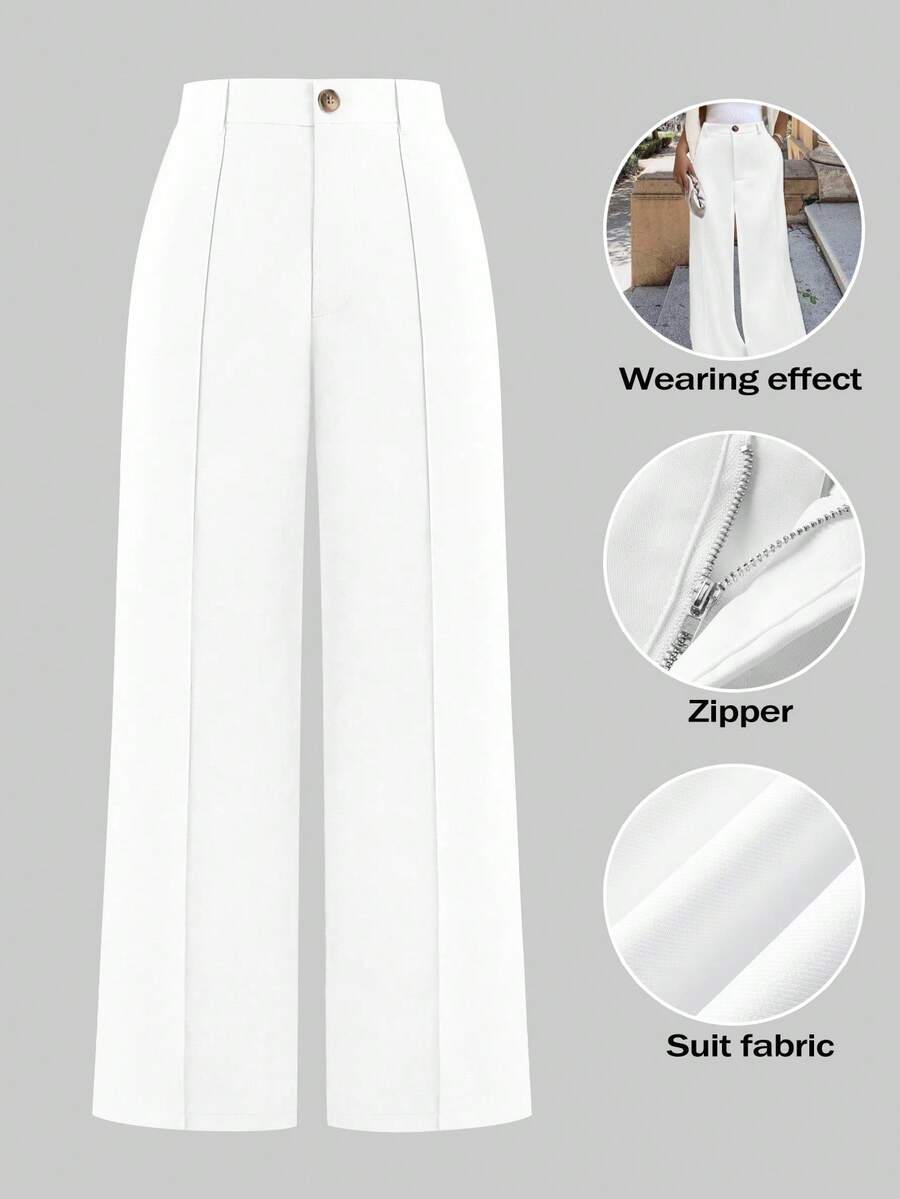 SHEIN LUNE Women's Minimalist Linen Blend Color Block Casual Pants, Suitable For Commuting Winter Fall Autumn