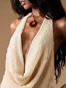 MISSGUIDED Festival Summer Boho Cowl Neck Sleeveless Micro Short Set Ruched Casual Beach Club Night Party Two Piece Short Romper Playsuit - Apricot - View 5