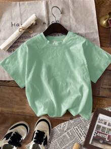 SHEIN Leap Crew 适合夏季的年轻男孩休闲圆领短袖T恤 - 薄荷綠 - 查看 3