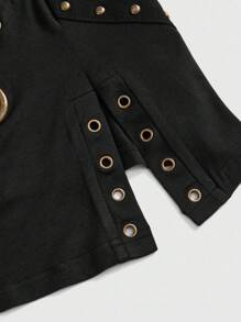 ROMWE Grunge Punk Áo ba lỗ khoen kim loại kiểu Punk cổ xẻ sâu ôm sát dành cho nữ - màu đen - Xem 4