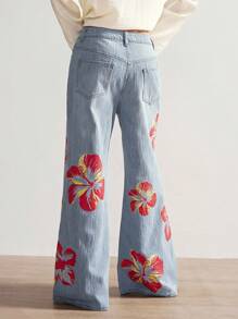 Bohemela BOHO 休闲宽松阔腿印花女牛仔裤 - 藍色 - 查看 7