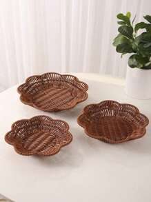 SHEIN Handwoven Rattan Storage Basket Decorative Woven Fruit Snack Tray Living Room Organizer Home Decor Natural Fiber Basket Multipurpose - Brown - View 3