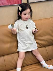 Dazy Kids 女嬰卡通刺繡圓領中長版睡衣幼兒 - 灰色 - 查看 1