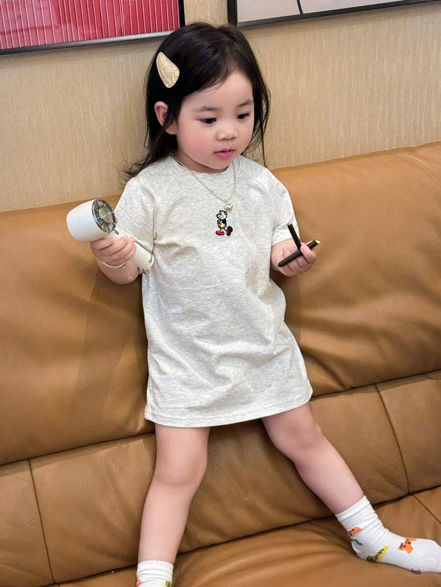 Dazy Kids 女嬰卡通刺繡圓領中長版睡衣幼兒 - 灰色 - 查看 1
