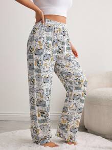 EURMUSE PLUS 女士棉质可爱卡通猫咪印花家居服舒适睡裤 - 彩色 - 查看 4