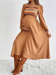 SHEIN Casual Vacation Loose Long Sleeve Maternity Dress Fall Women Clothes  Fall Dresses For Women   Going Out Outfits   Fall Dresses For Women