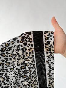 SHEIN EZwear Plus Size Leopard Print V-Neck See-Through T-Shirt, Spring/Summer - Multicolor - View 6