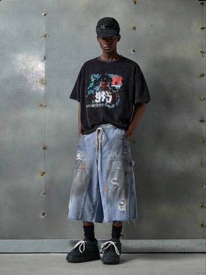 NEON BLANC 男士黑色针织短袖印花数字圆领T恤，适合夏季