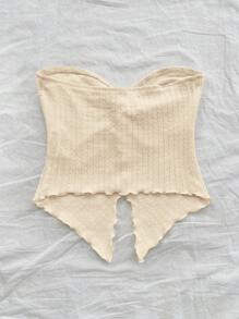 SHEIN PETITE Knitted Strapless Top In Apricot With Twist Detail And Crop Length Twisted Tube Top - Apricot - View 8