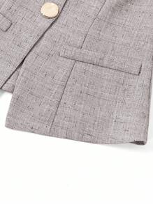 Gownix French Style Women Business Casual Sleeveless Waistcoat With Metal Buttons, Work Wear - Grey - View 6