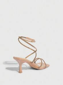 CUCCOO SZL 时尚粉棕色水钻细带踝带方头细高跟凉鞋，适合通勤、约会、派对、度假 - 棕色 - 查看 9