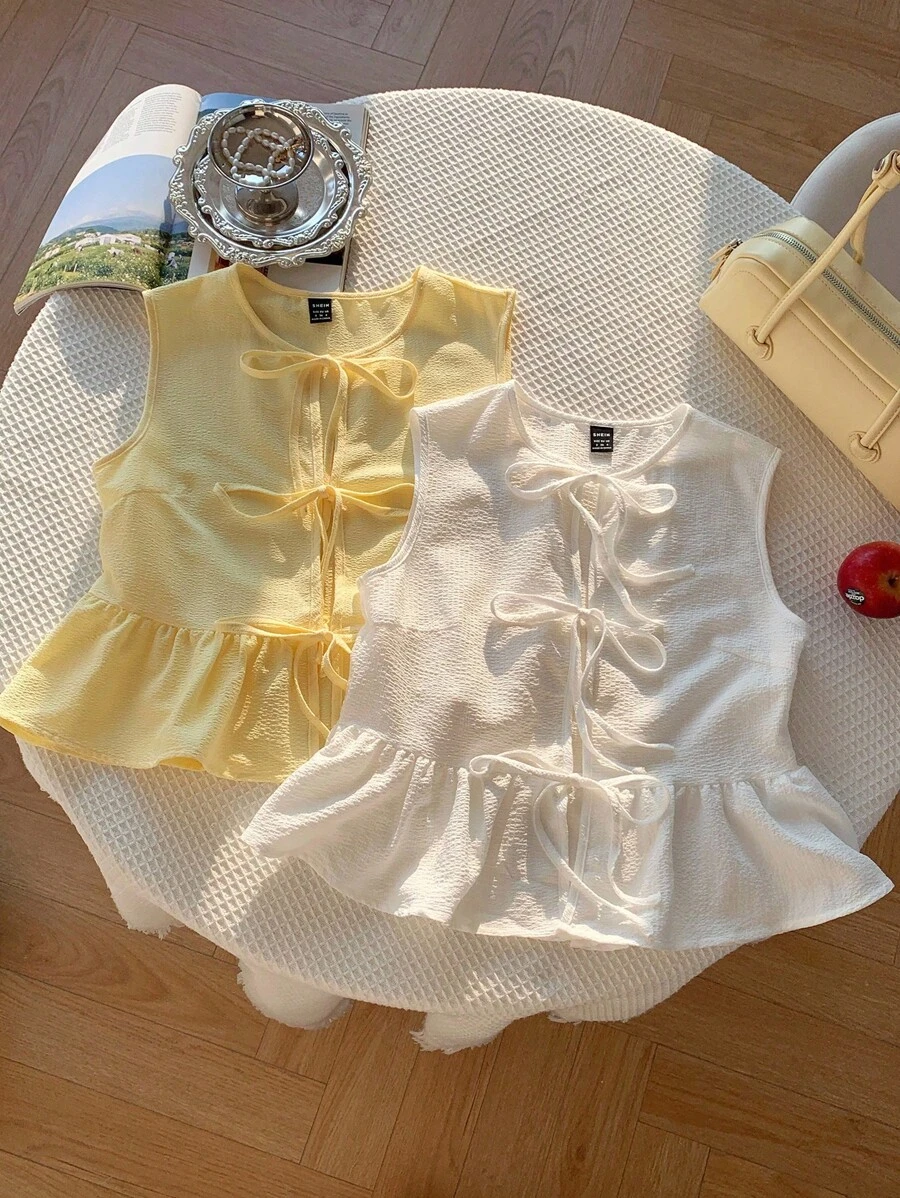 Comfortcana 2 件女式夏季度假纽扣衬衫，黄色和白色