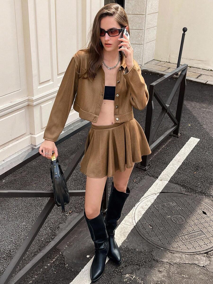 Aveloria Affinna Nouvelle veste courte pour femmes pour l'automne/hiver, veste polyvalente et mode minimaliste à porter avec une mini-jupe ou une jupe parapluie, ensemble 2 pièces