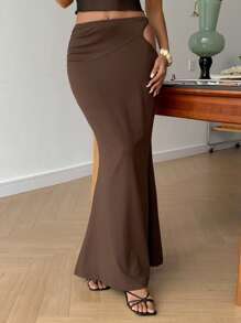 DAZY Gonna a coda di pesce forata tinta unita da donna per vacanze - Caffè Marrone - Visualizzare 3