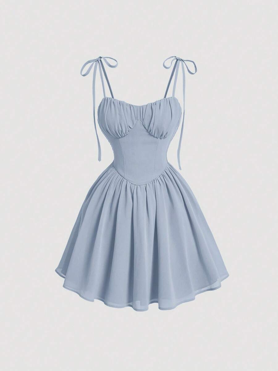 SHEIN MOD Vestido de tirantes finos con pliegues de un solo color