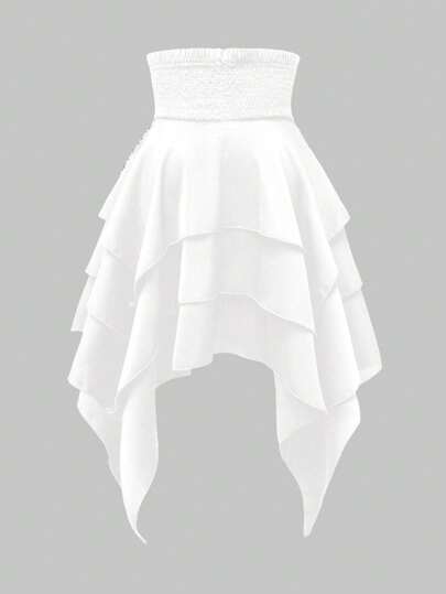 Goth Vintage Gothic High Waist Detachable Metal Chain Super High Waist Lace-Up Cinched Waist Asymmetrical Multilayer Hem Women Skirt