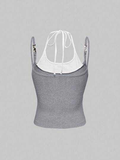 Camiseta de tirantes con colgante metálico 2 en 1 Y2K