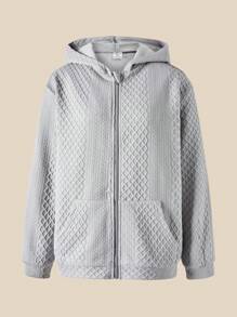 SHEIN Explorewe 时尚少女简约纯色连帽休闲长袖拉链卫衣灰色拉链卫衣女童灰色连帽外套少女青少年灰色外套 - 淺灰色 - 查看 8