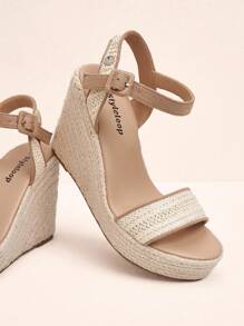 Styleloop Women's Woven Rope Platform Wedge Sandals, Vacation Style BOHO Chic Retro American Western Music Festival Party Outfit For Christmas Valentine's Day - Apricot - View 4