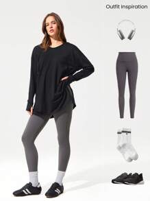 GLOWMODE Cloudknit 柔软超大臀长可调节抽绳长袖运动衫，带拇指孔，日常休闲秋季